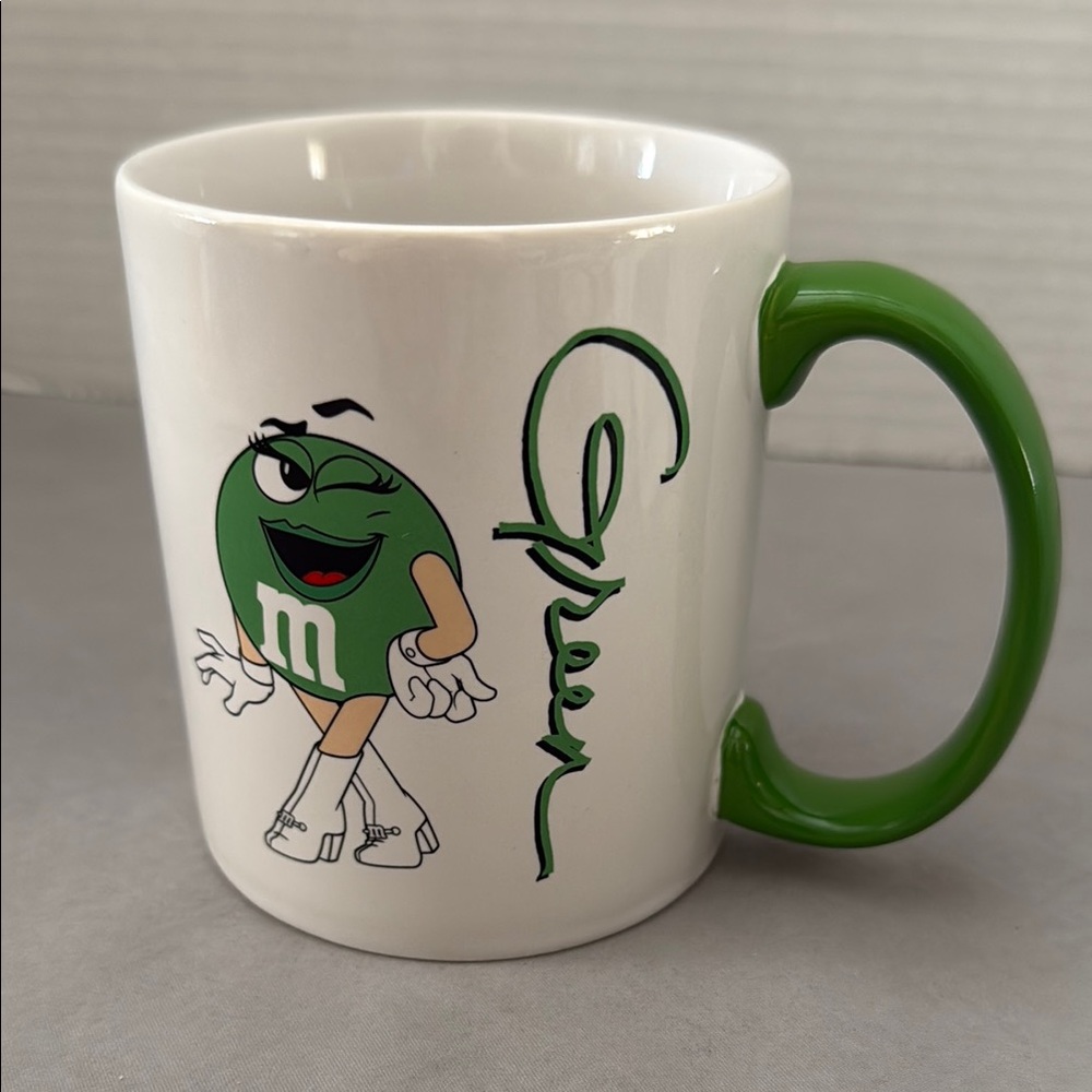 M&M'S 2012 Green Character Large Mug Cup with Green Handle Flirty Whimsy Ceramic